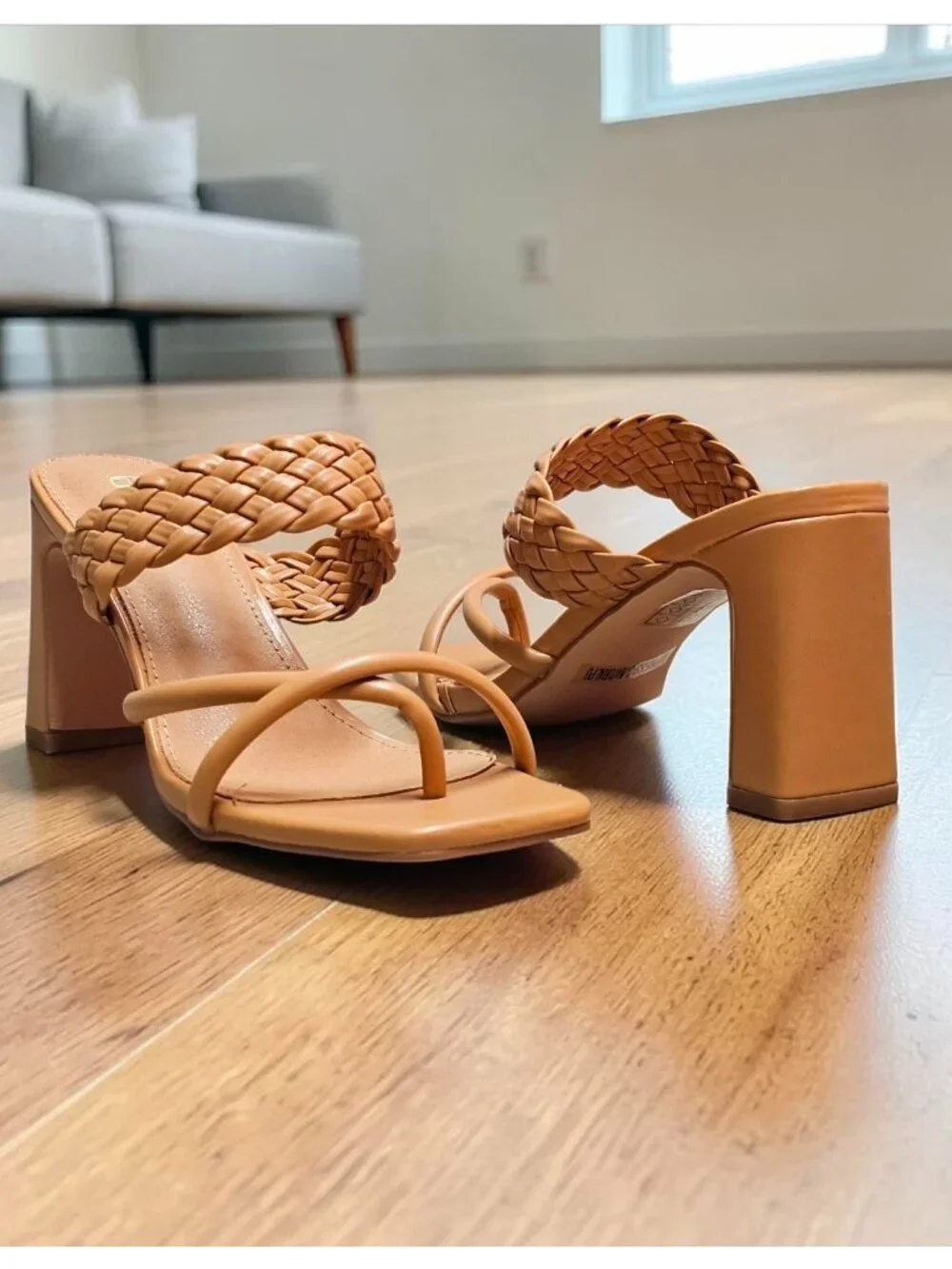 Braided Natural Block Heel Sandals With Strappy Design For Women